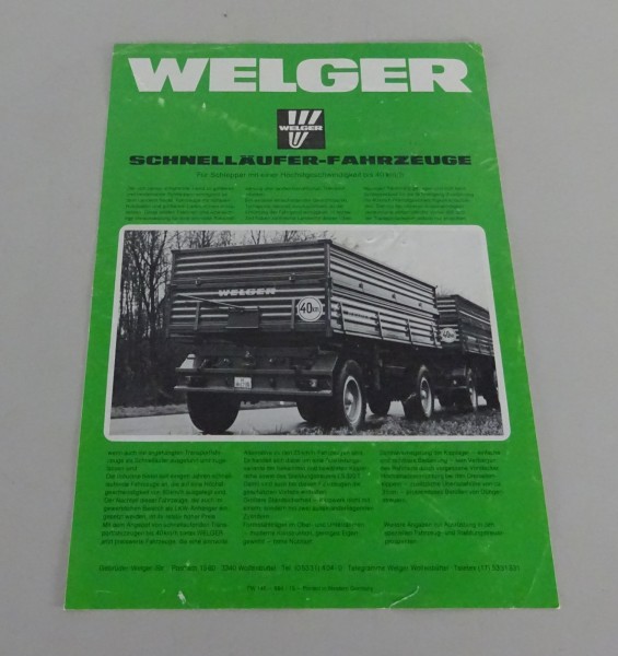 Prospektblatt Welger Schnellläufer-Fahrzeuge Stand 09/1984