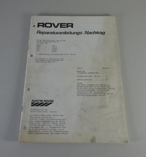 Nachtrag-Werkstatthandbuch Rover SD1 Automatikgetriebe GM180 von 1983 | Deutsch