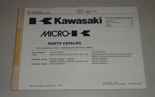 Teilekatalog / Ersatzteilliste / Parts List Kawasaki VN 1500 C 1 Stand 1999