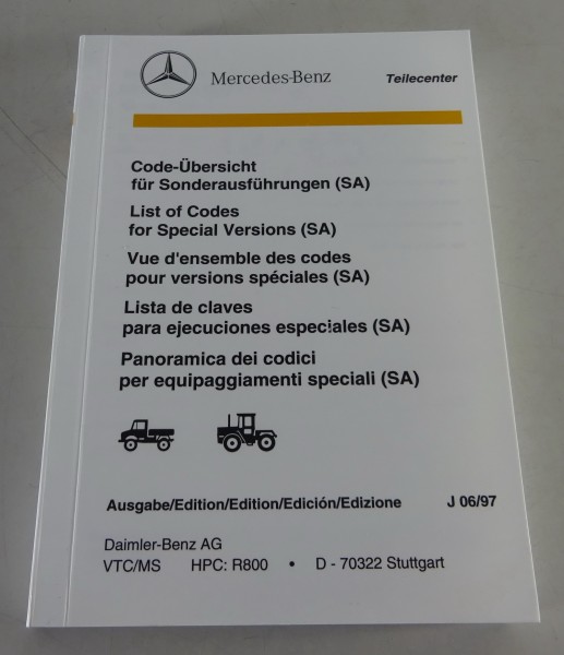 Code-Übersicht für Sonderausführungen Mercedes Benz Unimog & MB Trac von 06/1997