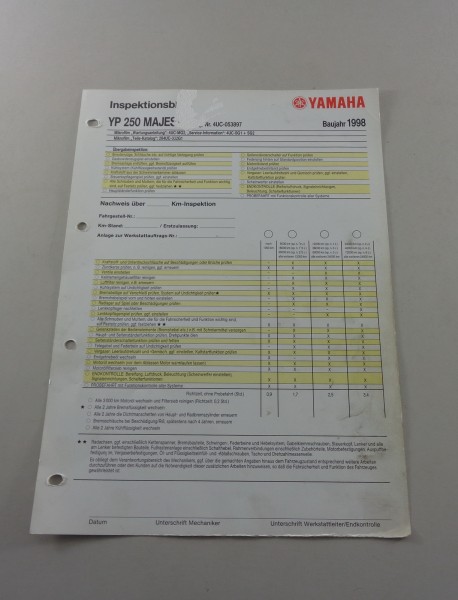 Inspektionsblatt Yamaha YP 250 Majesty Baujahr 1998