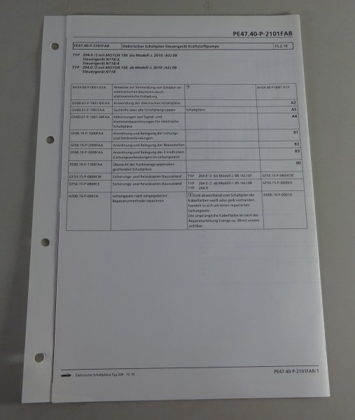 Schaltplan Mercedes-Benz W204 Steuergerät Kraftstoffpumpe | Motor 156 | 12/2010