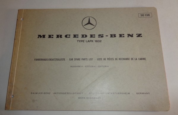 Teilekatalog Mercedes-Benz LKW Typ LAPK 1632 Fahrgestell Stand 05/1972