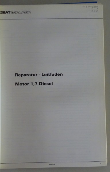 Werkstatthandbuch / Reparaturleitfaden Seat Malaga Motor 1,7L Diesel