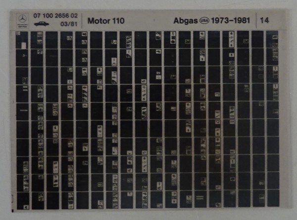 Microfich Teilekatalog Mercedes-Benz Benzin-Motor M 110 Abgas USA 1973 - 1981