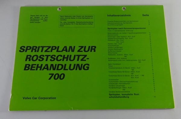 Werkstatthandbuch Reparatur Volvo 700 Spritzplan - Rostschutzbehandlung von 1986