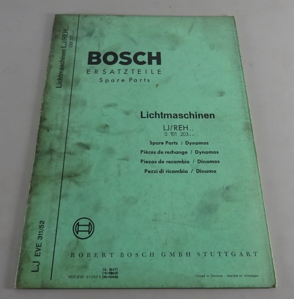 Teilekatalog / Parts list Bosch Lichtmaschinen LJ/REH.. 0 101 203.. Stand 06/1967