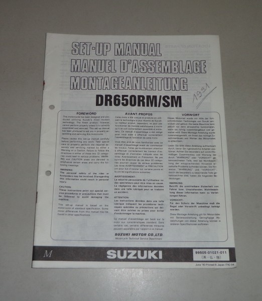 Montageanleitung / Set Up Manual Suzuki DR 650 R / S Stand 06/1990