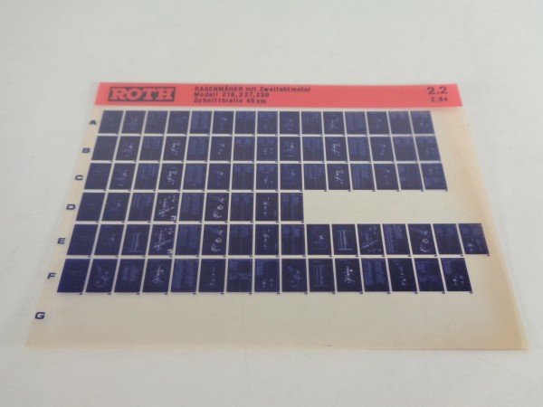 Microfich Teilekatalog Roth Rasenmäher Modell 218, 227, 230 von 02/1984