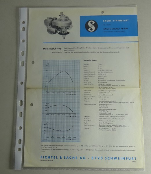 Typenblatt / Technische Daten Sachs Stamo 76RM Spezialmotor für Rasenmäher