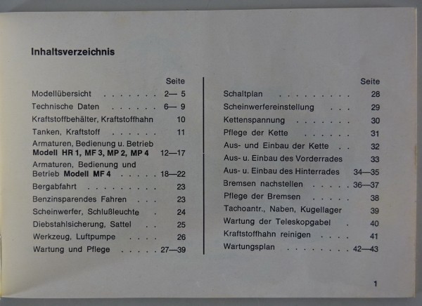 Betriebsanleitung / Handbuch Hercules Mofa MF3 / MF4 / HR1 / MP2 / MP4