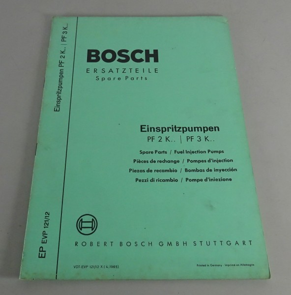Teilekatalog Bosch Einspritzpumpen PF 2 K.. / PF 3 K.. Stand 04/1965