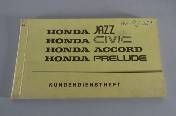 Scheckheft / Serviceheft blanko Honda Peulude, Civic, Jazz, Accord Stand 1984