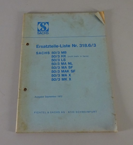 Teilekatalog Sachs Motor 50/3 MB / 50/3 HX / 50/3 LS etc. Stand 09/1972
