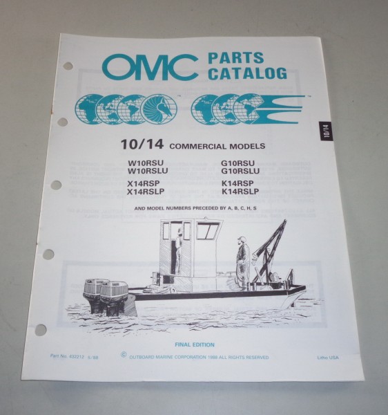 Teilekatalog OMC Bootsmotor Außenborder 10 / 14 Commercial Models von 1988