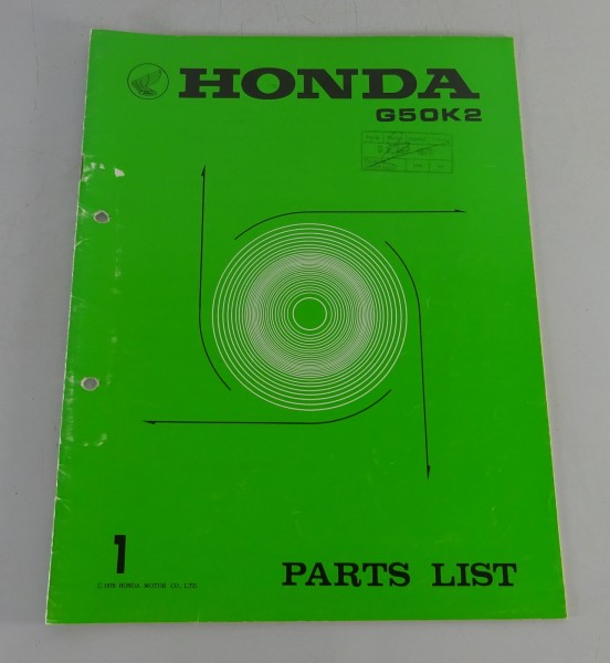 Parts Catalog / Parts List Honda Generator G 50 K2 from 1976