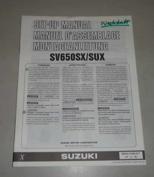 Montageanleitung / Set Up Manual Suzuki SV 650 S / SU Stand 11/1998