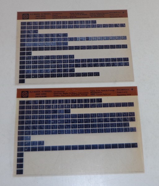 Microfich Teilekatalog / Spare Parts List Jaguar 4.2 Mark 10 Model & 420G 9/1978