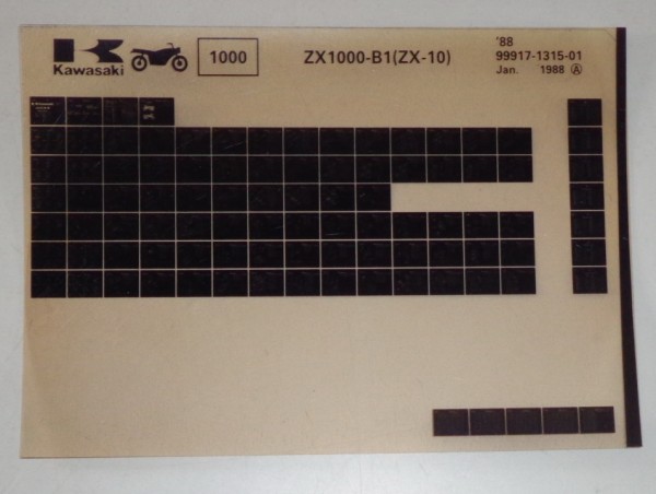 Microfich Ersatzteilkatalog Kawasaki ZX 10 ZX1000 B1 Model 1988 Stand 01/88