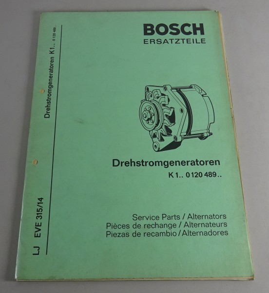 Teilekatalog Bosch Drehstromgeneratoren K 1.. - 0 120 489.. Stand 07/1972