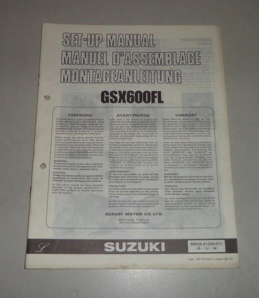 Montageanleitung / Set Up Manual Suzuki GSX 600 F Stand 09/1989