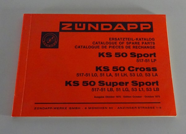 Teilekatalog / Parts List Zündapp KS 50 Cross / Sport / Super Sport 10/1975