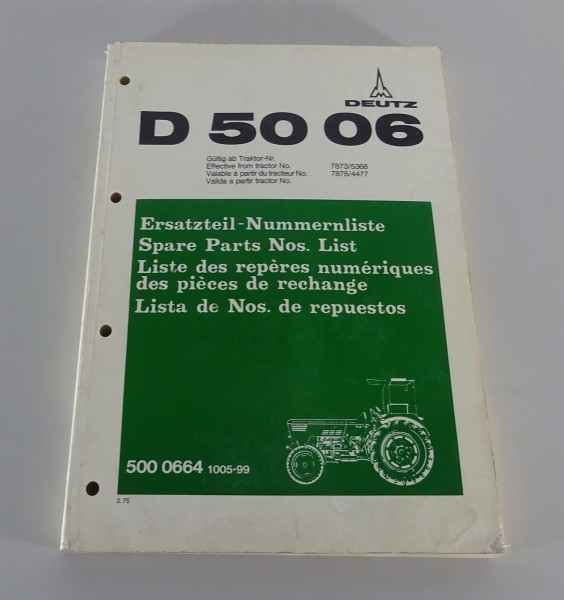 Teilekatalog / Ersatzteilliste Deutz Traktor D 50 06 Stand 02/1975