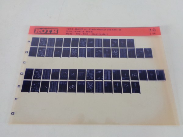 Microfich Teilekatalog Roth Toro Mäher Modelle 462 / 463 von 02/1986