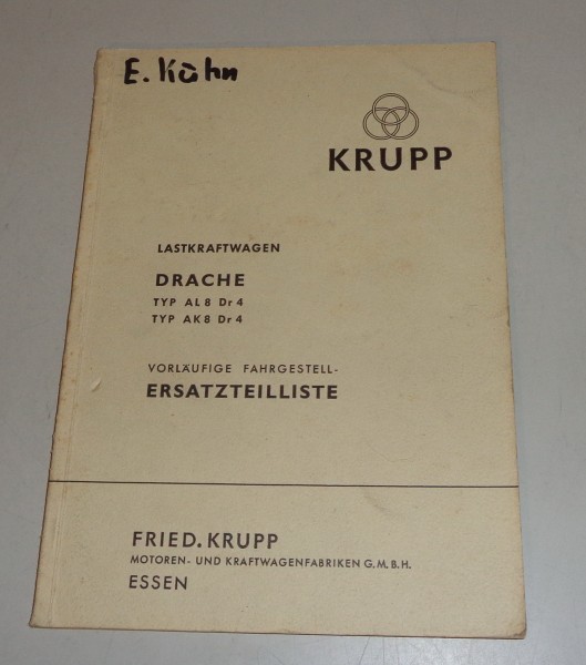 Teilekatalog Krupp LKW Drache Typ AL 8 Dr 4 / AK8 Dr 4 von 06/1956