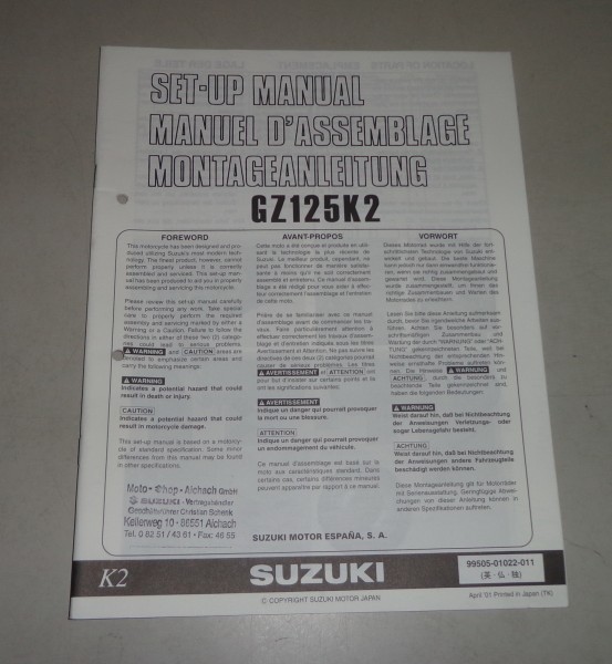 Montageanleitung / Set Up Manual Suzuki GZ 125 K Stand 04/2001