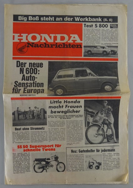 Werbezeitung Honda Nachrichten mit S 800 | N 600 | SS 50 | CB 250 original 1966