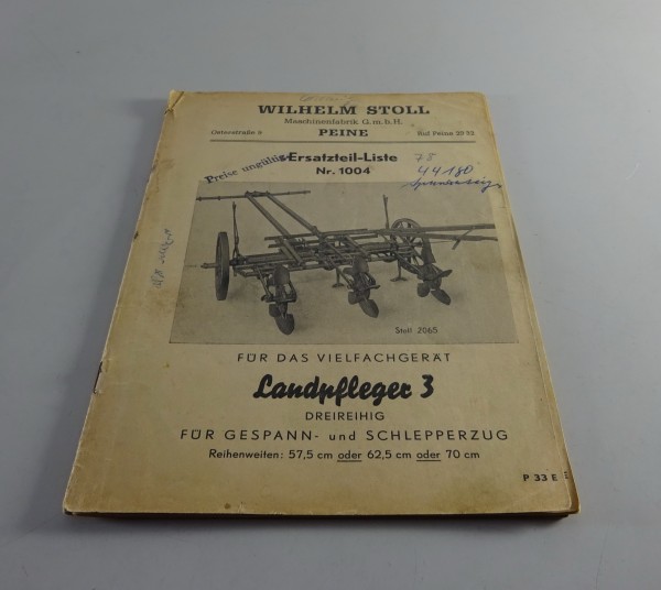 Teilekatalog Wilhelm Stoll Vielfachgerät Landpfleger 3 Stand 01/1951