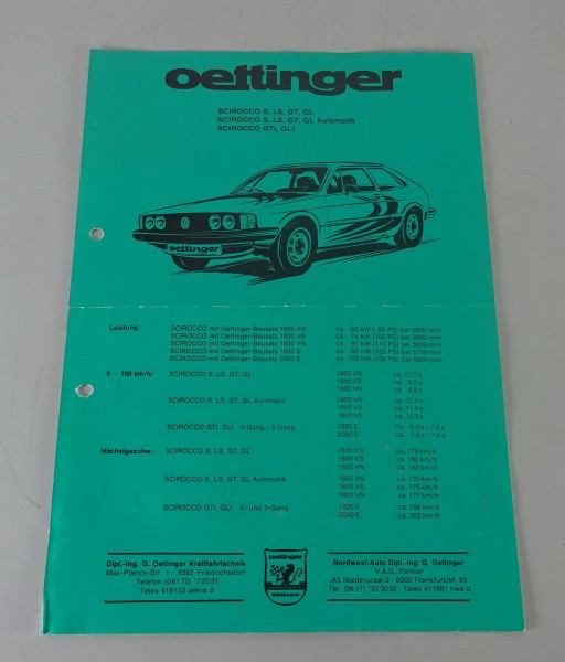 Prospektblatt / Datenblatt Oettinger Tuning für Scirocco I GTI, GTL, S, LS, GT