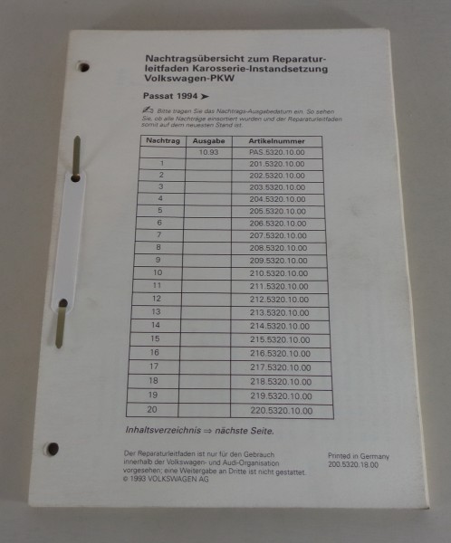 Werkstatthandbuch VW Passat B4 incl. Variant Karosserie Instandsetzung 1994