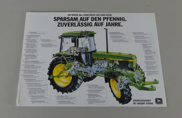 Prospektblatt / Broschüre John Deere 50er-Traktoren Stand 12/1986