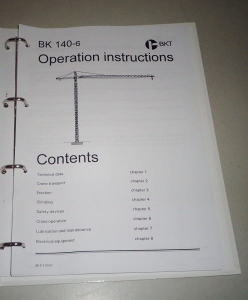 Operation instructions Potain BKT crane BK 140-6 from 7/1995