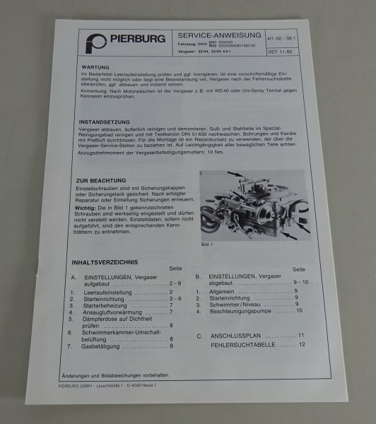 Handbuch Pierburg Vergaser 32/44, 32/54 4A1 in BMW 3er, 5er, 6er, 7er '11/1982