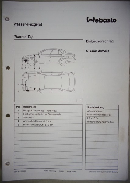Einbauanleitung Webasto Heizung Thermo Top Nissan Almera Stand 1995