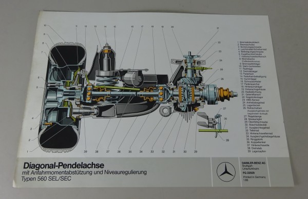 Schnittbild Mercedes-Benz Diagonal-Pendelachse in W126 560 SEL/SEC Stand 01/1986