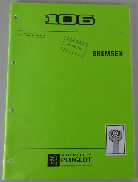 Werkstatthandbuch / Reparaturanleitung Peugeot 106 Bremsen Stand 06/1992