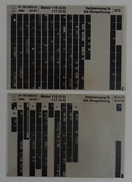 Microfich Teilekatalog Mercedes M116 / 117 Verbrennung / KA-Einspritzung 02/1983