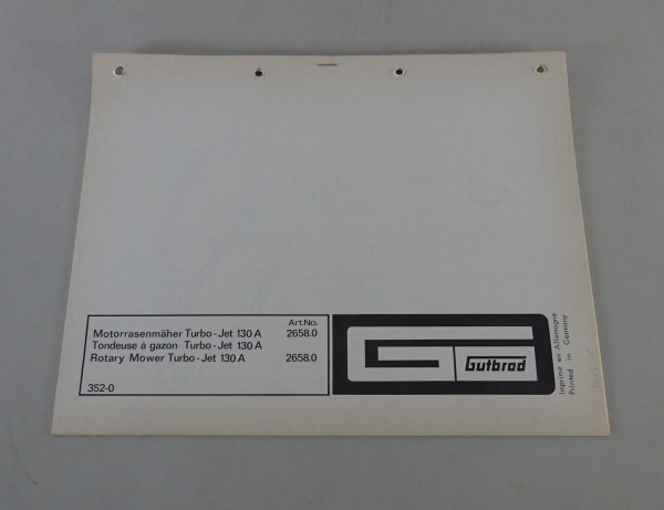 Teilekatalog / Ersatzteilliste Gutbrod Motorrasenmäher Turbo Jet 130 A von 1972