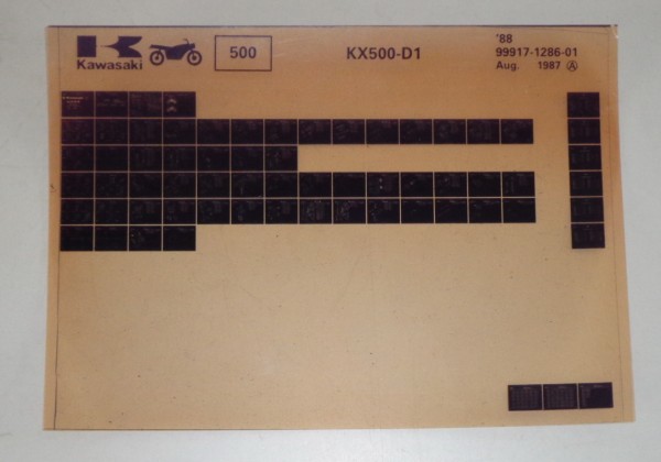 Microfich Ersatzteilkatalog Kawasaki KX 500 D1 Model 1988 Stand 08/87