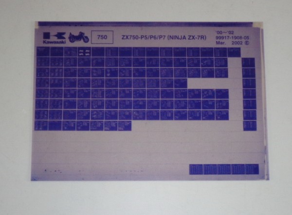 Microfich Ersatzteilkatalog Kawasaki NINJAZX 7R ZX750 P5-P7 Model 00-02 von 3/02