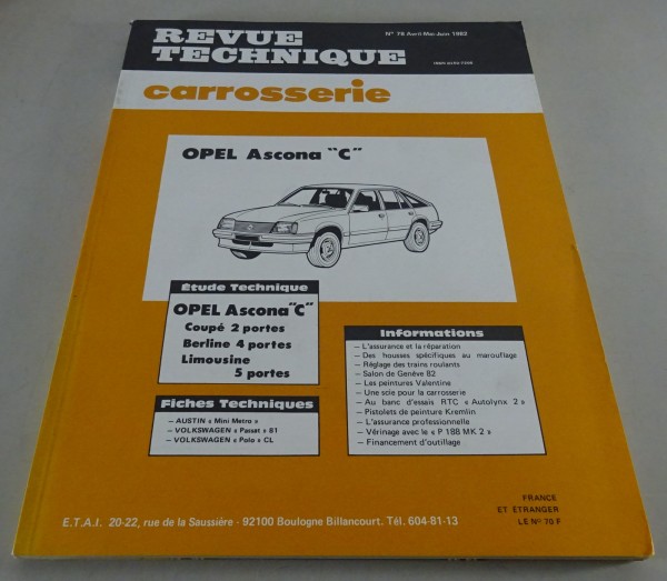 Reparaturanleitung Revue Technique Modell: Opel Ascona C Stand 06/1982