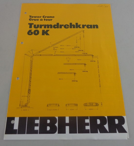 Datenblatt / Technische Beschreibung Liebherr Turmdrehkran 60 K von 11/1984