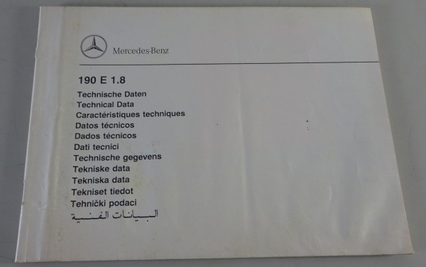Zusatzanleitung technische Daten Mercedes W201 190 E 1.8 Stand 02/1990