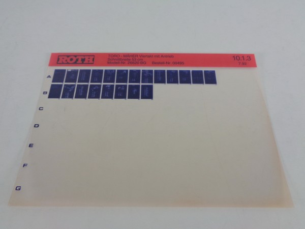 Microfich Teilekatalog Roth Toro 26620 BG Rasenmäher von 07/1992