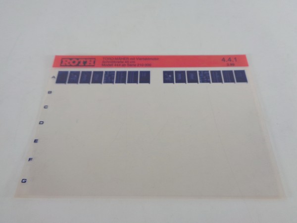 Microfich Teilekatalog Roth Toro Rasenmäher 444 mit Viertaktmotor von 03/1989