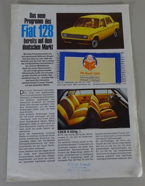 Prospekt / Prospektblatt | Fiat 128 Programm mit Händlerstempel
